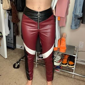 Vintage Black/Maroon/White Leather Pant